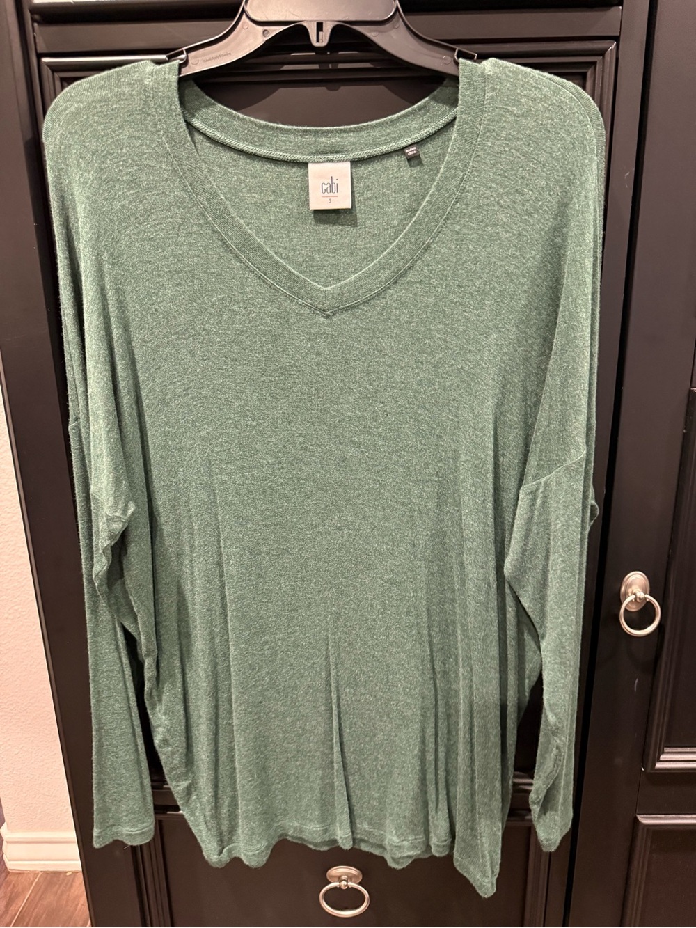 CAbi Heathered Green V-Neck Long Sleeve Top